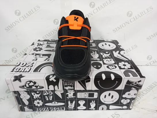 BOXED PAIR OF KOI TRAINERS IN BLACK/ORANGE SIZE 7