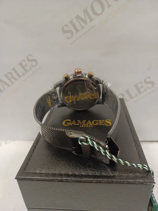 GAMAGES OF LONDON LIMITED EDITION HAND ASSEMBLED MECHANICAL QUARTZ INDUSTRIAL BLACK RRP £825