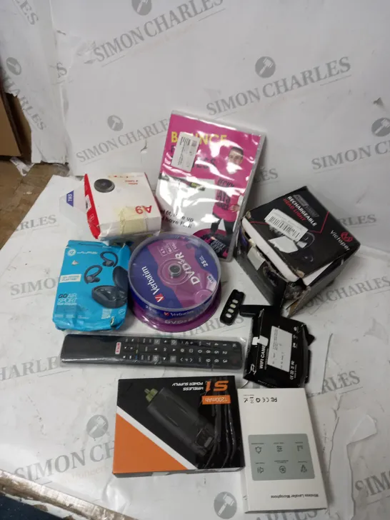 9 RANDOM ELECTRICAL ITEMS INCLUDING REMOTE, DVD, WIRELESS EARPHONES