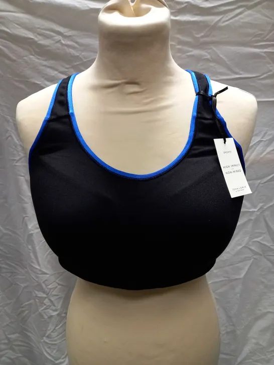 JOHN LEWIS HIGH IMPACT NON-WIRED SIMONE SPORT BRA, BLACK/BLUE - SIZE 36F