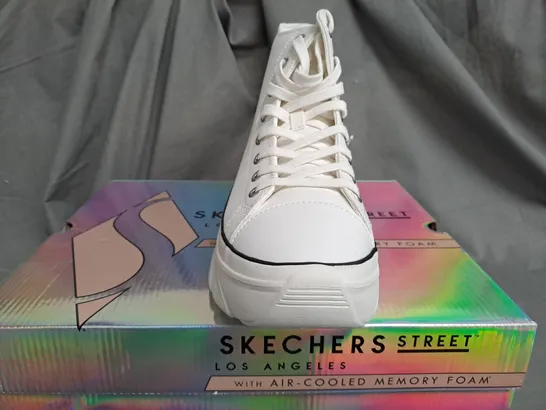 BOXED SKECHERS STREET HIGH RISE WHITE TRAINERS - SIZE 6