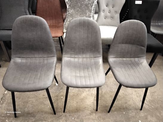5 DESIGNER GREY FAUX LEATHER CHAIRS ON BLACK LEGS