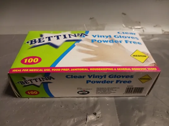 BOXED BETTINA CLEAR VINYL POWDER FREE GLOVES - SIZE MEDIUM (QTY 1000)