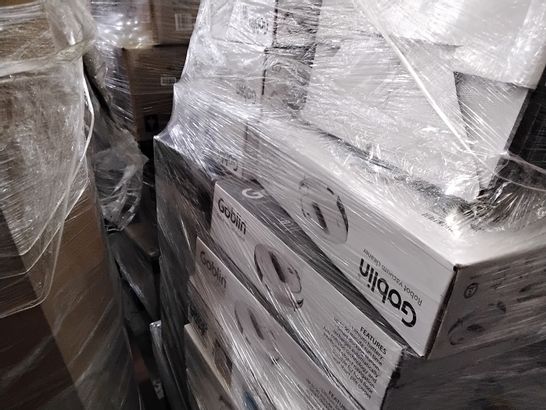 PALLET OF ASSORTED BOXED ELECTRIC ITEMS, INCLUDING, GOBLIN ROBOT VACUUM CLEANERS, SHARP SOUNDBARS, RUSSELL HOBBS STEAM IRON, PORTABLE DVD PLAYERS,
