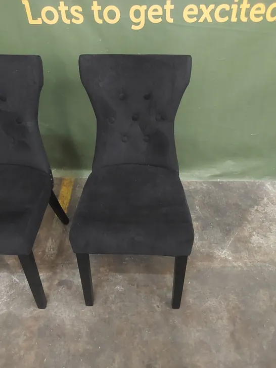 SET OF 4 KENSINGTON BLACK VELVET BUTTON BACK DINING CHAIRS - BLACK LEGS 