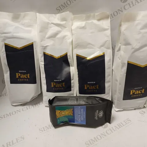 LOT OF APPROXMATELY 5 ITEMS TO INCLUDE 4 PACT COFFEE BOURBON CREAM ESPRESSO - BUSINESS DAR ESPRESSO (1KG), WHITTARD DARK ROAST HOUSE BLEND (200g)