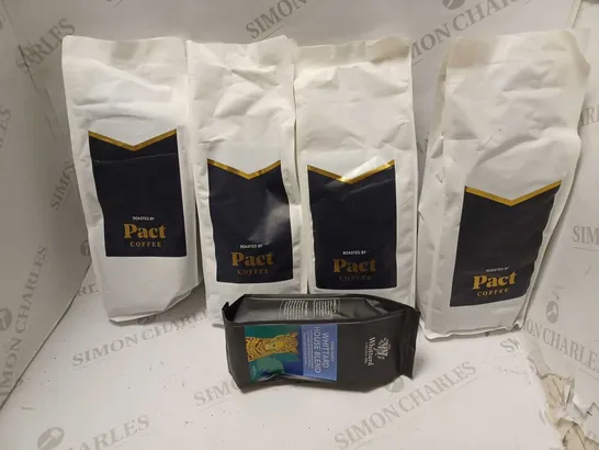 LOT OF APPROXMATELY 5 ITEMS TO INCLUDE 4 PACT COFFEE BOURBON CREAM ESPRESSO - BUSINESS DAR ESPRESSO (1KG), WHITTARD DARK ROAST HOUSE BLEND (200g)