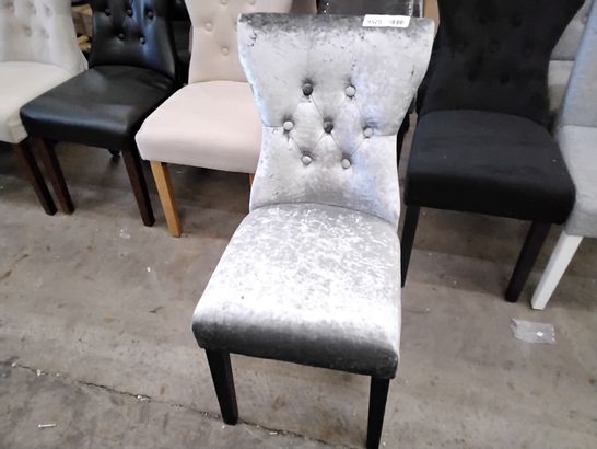 3 DESIGNER PLUSH FABRIC SILVER GREY CHAIRS WITH BLACK LEGS