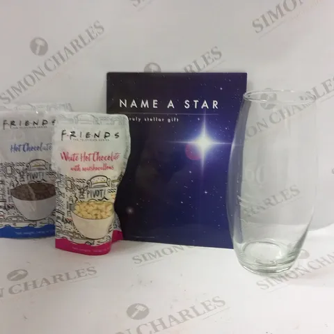 APPROXIMATELY 6 ASSORTED PRODUCTS TO INCLUDE; FRIENDS HOT CHOCLATE SET, NAME A STAR GIFT SET AND PERSONALISED VASE