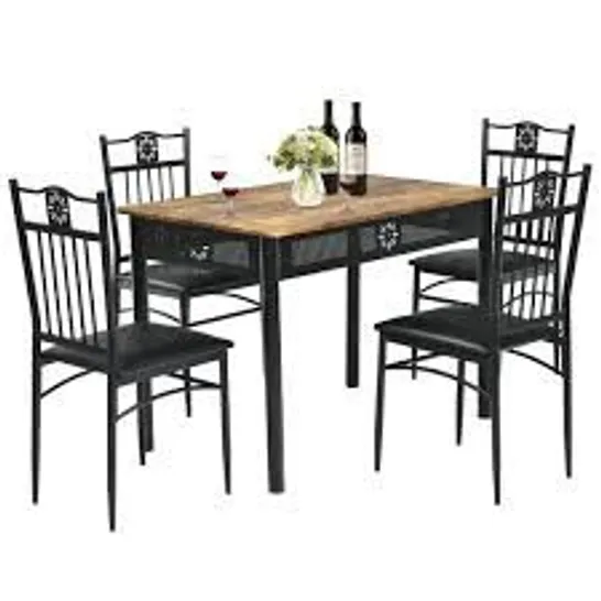 BOXED COSTWAY 5PCS DINING SET METAL TABLE & 4 CHAIRS KITCHEN BREAKFAST FURNITURE - BLACK