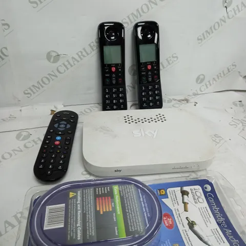 BOX OF APPROXIMATELY 10 ASSORTED ITEMS TO INCLUDE - HOUSE PHONE, SKY BOX, 100 SERIES WIRE ETC