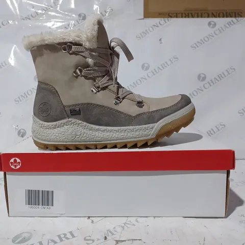 BOXED PAIR OF RIEKER ANTISTRESS WARM HIKING BOOTS, CREAM - SIZE 6