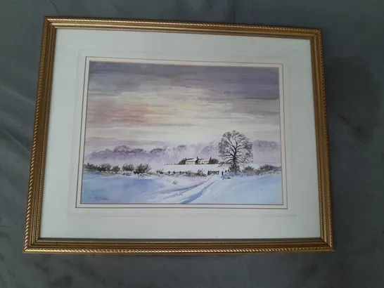 SIGNED AND FRAMED RURAL SNOWY LANDSCAPE ART PRINT - COLLECTION ONLY