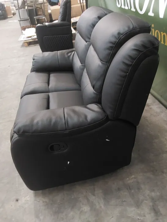 DESIGNER 2 SEATER MANUAL RECLINER LEATHER UPHOLSTERED SOFA - BLACK