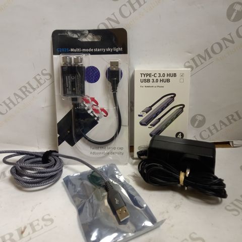 LOT OF APPROXIMATELY 15 ASSORTED ELECTRICAL ITEMS, TO INCLUDE STARRY LIGHT, USB-C CABLE, USB HUB, ETC