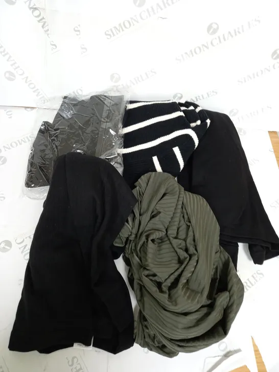 LARGE BOX OF ASSORTED CLOTHING ITEMS IN VARIOUS COLOURS AND SIZES INCLUDING TROUSERS , TOPS AND JUMPERS 