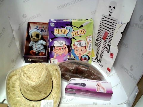 A SMALL BOXOF ASSORTED KIDS TOYS AND GAME