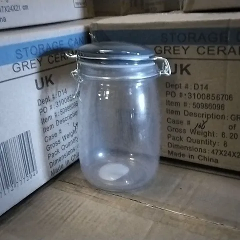 PALLET OF APPROXIMATELY 70 X BOXES OF BRAND NEW GEORGE HOME 1L GREY CERAMIC CLIP LID JARS - 8 JARS PER BOX 