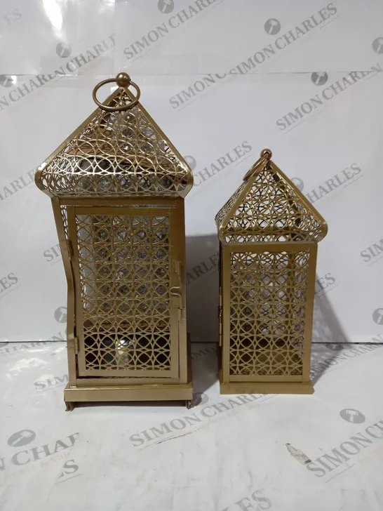 BOXED ALISON CORK SET OF INDOOR/OUTDOOR FRETWORK METAL LANTERNS GOLD