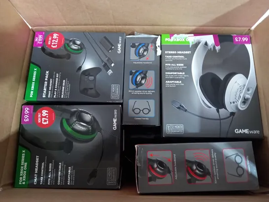 BOX OF APPROX 14 ASSORTED HEADSETS TO INCLUDE - PS4 & PS5 HEADSET - XBOX 1 HEADSET - SWITCH HEADSET ECT