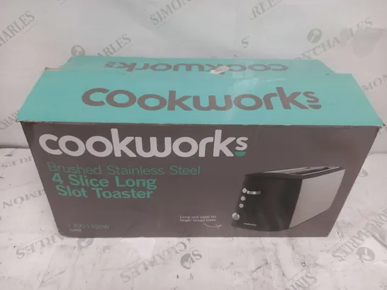 BOXED COOKWORKS BRUSHED STAINLESS STEEL 4 SLICE LONG SLOT TOASTER