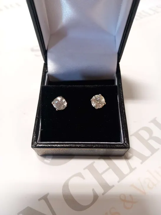 18CT WHITE GOLD STUD EARRINGS SET WITH NATURAL DIAMONDS WEIGHING +2.05CT 