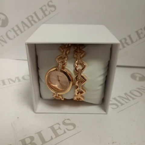 GENEVA ROSE GOLD EFFECT HEART CHAINED WRIST WATCH 