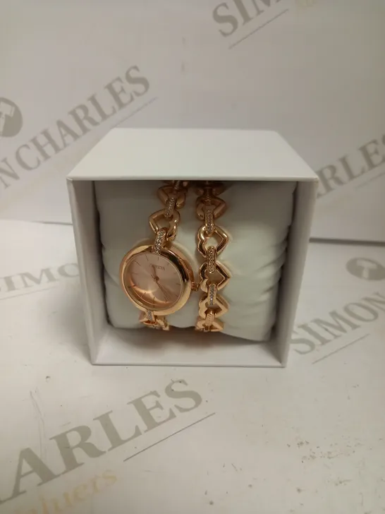 GENEVA ROSE GOLD EFFECT HEART CHAINED WRIST WATCH 