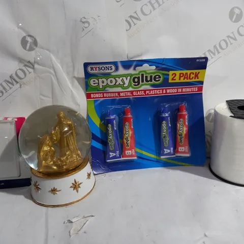 BOX OF APPROXIMATELY 8 ASSORTED ITEMS TO INCLUDE - EPOXY GLUE - GOLDEN GLOBE - LIGHT SWITCH ECT