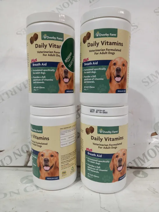 LOT OF 4 X OVERBY FARM DAILY VITAMIN PACKS FOR ADULT DOGS (60 SOFT CHEWS PER PACK)