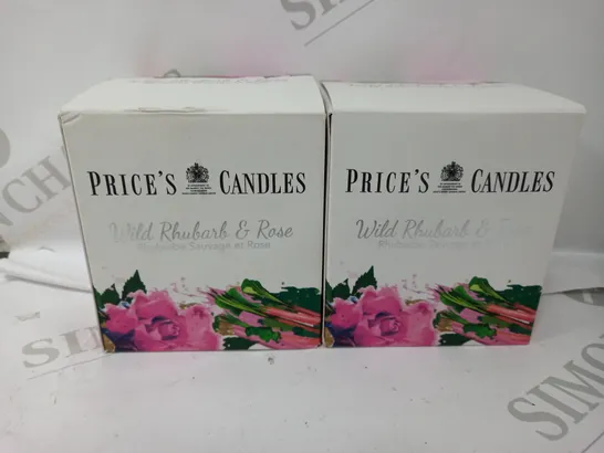 BOXED SET OF 2 PRICES CANDLES WILD RUBARB & ROSE