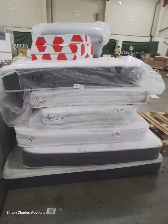 PALLET OF SEVEN UNBAGGED/PART BAGGED ASSORTED MATTRESSES 