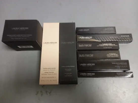 LOT OF 9 ASSORTED LAURA MERCIER MAKE UP ITEMS TO INCLUDE CANVAS PRIMER, SETTING POWDER AND CAVIAR VOLUME