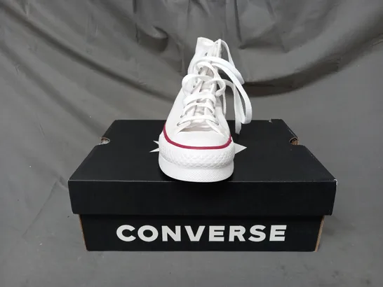 BOXED PAIR OF CONVERSE HI-TOP SHOES IN WHITE UK SIZE 3