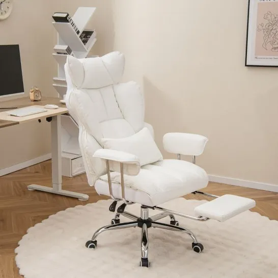 BOXED COSTWAY OFFICE DESK CHAIR, HIGH BACK EXECUTIVE OFFICE CHAIR WITH FOOT REST AND LUMBAR SUPPORT - WHITE