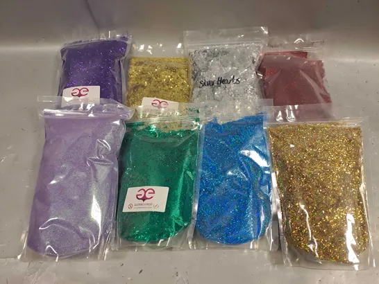 BOX OF APPROXIMATELY 15 SEALED ASSORTED GLITTER POUCHES TO INCLUDE - PURPLE - GOLD - RED - ETC - COLLECTION ONLY