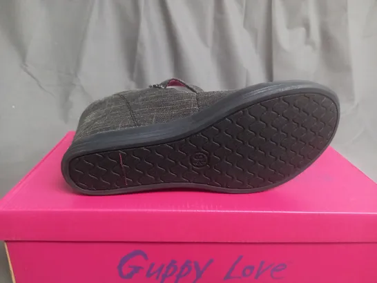 BOX OF APPROXIMATELY 10 BLACK  GUPPY LOVE BY BLOWFISH SHOES IN VARIOUS SIZES 