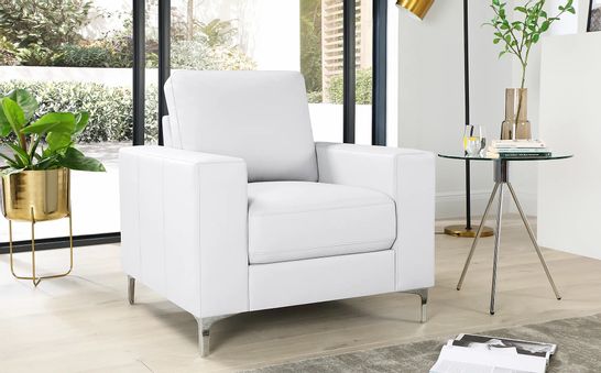 BOXED DESIGNER BALTIMORE WHITE LEATHER ARMCHAIR