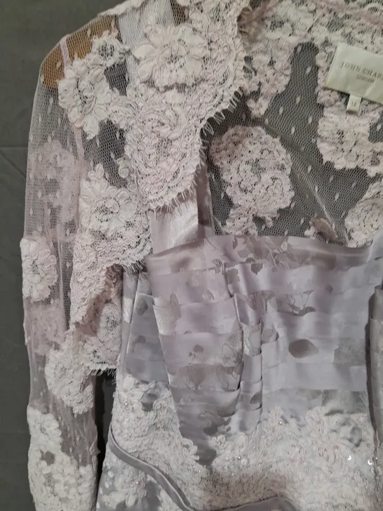 JOHN CHARLES PALE PURPLE FLORAL LACE EMBELLISHED DRESS AND SHOULDER JACKET - 14