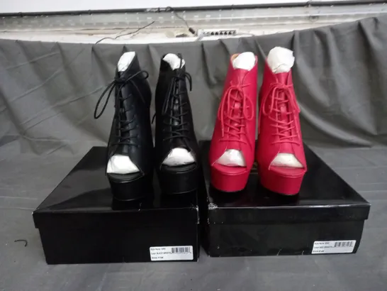 APPROXIMATELY 10 BOXED PAIR OF MODERN RUSH HEELED OPEN TOE PLATFORM BOOTS IN VARIOUS SIZES TO INCLUDE SIZE 6.5