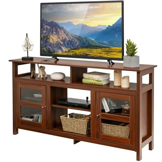 BOXED COSTWAY 58'' TV STAND ENTERTAINMENT CONSOLE CENTER W/ 2 CABINETS UP TO 65'' WALNUT