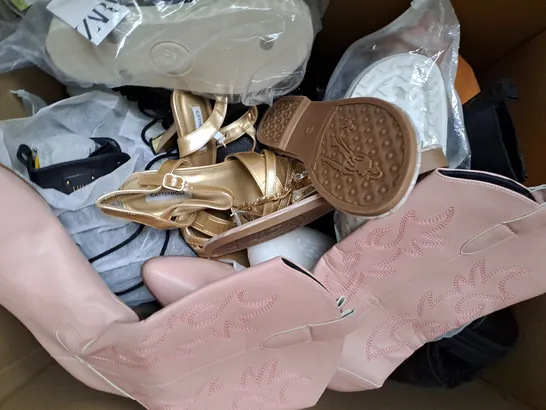 BOX OF APPROXIMATELY 15 ASSORTED PAIRS OF SHOES AND FOOTWEAR ITEMS IN VARIOUS STYLES AND SIZES TO INCLUDE MEXX, NOVESTA, ETC