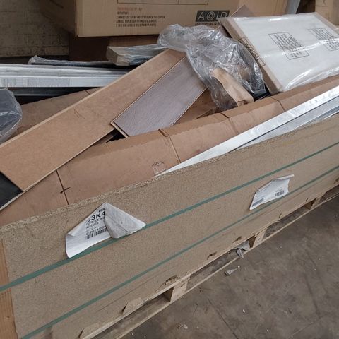 PALLET OF A LARGE QUANTITY OF ASSORTED HOUSEHOLD DIY ACCESSORIES TO INCLUDE ATOMIA 200CM SLIDING DOOR TRACKS, FORM TRACK SETS, ALARA POST KIT ETC