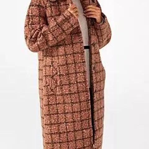 ELLEN TRACY CHECK BOUCLE COAT BRICK MEDIUM