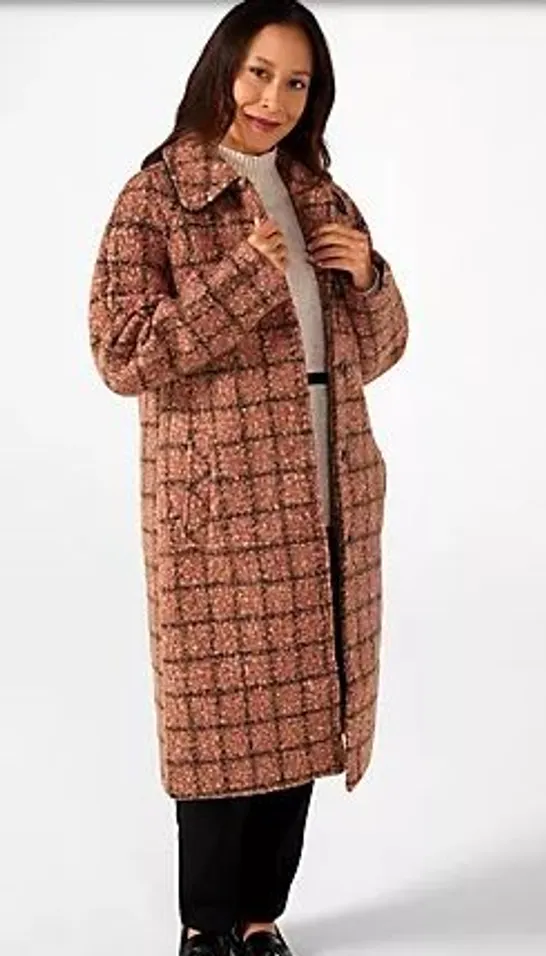 ELLEN TRACY CHECK BOUCLE COAT BRICK MEDIUM