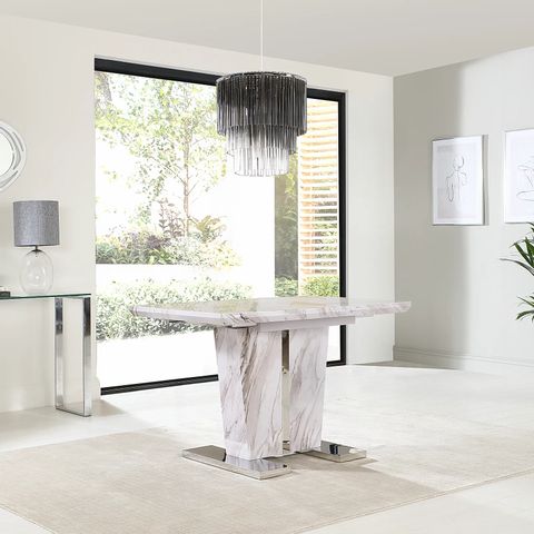 BOXED DESIGNER VIENNA GREY MARBLE 120-160CM EXTENDING DINING TABLE (2 OF 2 BOXES, COMPLETE)