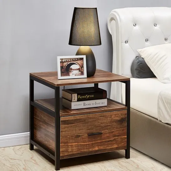 BOXED HOLTON 1 DRAWER IRON NIGHTSTAND BROWN