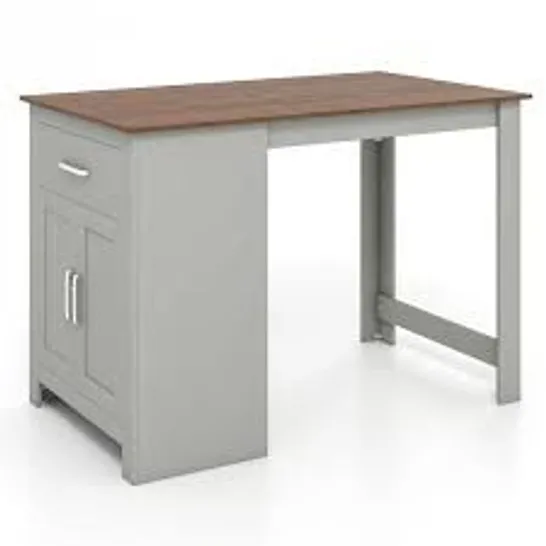 BOXED COSTWAY BAR TABLE 35.5'' COUNTER HEIGHT DINING TABLE WITH STORAGE CABINET & DRAWER - GREY (1 BOX)