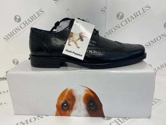 BOXED PAIR OF HUSH PUPPIES BLACK SHOES SIZE 43