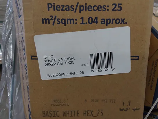 PALLET TO CONTAIN APPROX 36 X PACKS OF JOHNSON TILES OHIO WHITE NATURAL HEXAGONAL TILES TILES - 25 TILES PER PACK // SIZE: 25 X 22cm